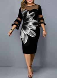 WMNS Sheer Insert and Print Bell Sleeve Dress