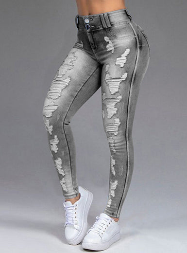 WMNS High Waist Slim Fit Ripped Distressed Stretch Denim Jeans