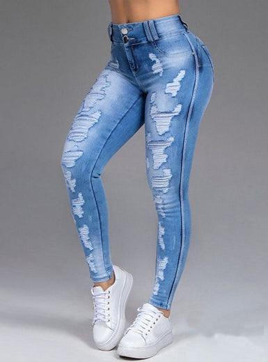 WMNS High Waist Slim Fit Ripped Distressed Stretch Denim Jeans