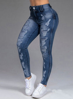 WMNS High Waist Slim Fit Ripped Distressed Stretch Denim Jeans