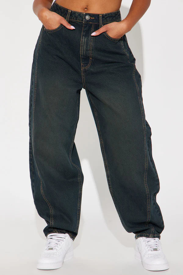 Famously Tinted High-Rise Tapered Leg Jeans – Dark Wash