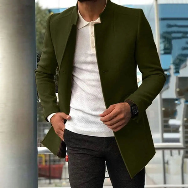 Men’s Stand Collar Mid-Length Coat – Elegant & Stylish