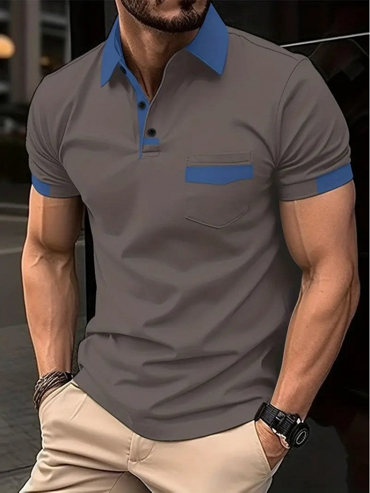 Men's Patchwork Colorblock Loose Polo Shirt – Casual & Stylish