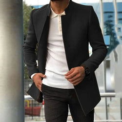 Men’s Stand Collar Mid-Length Coat – Elegant & Stylish