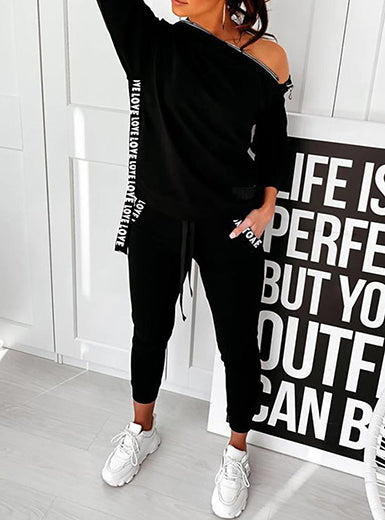 Women's Cold Shoulder Top & Matching Joggers - Love Logo Two-Piece Set