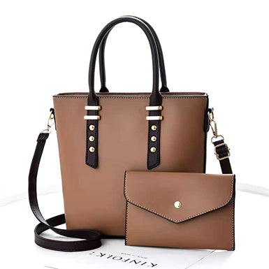 Women's Soft Leather Metal Accent Handbag & Wallet Set