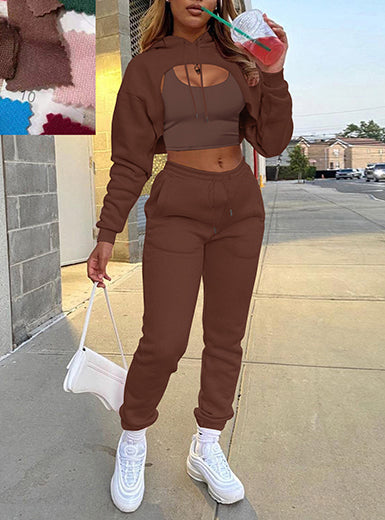 Women's Two-Piece Crop Top Set - Long Puffy Sleeves & Matching Pants