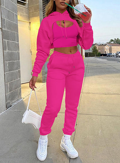 Women's Two-Piece Crop Top Set - Long Puffy Sleeves & Matching Pants