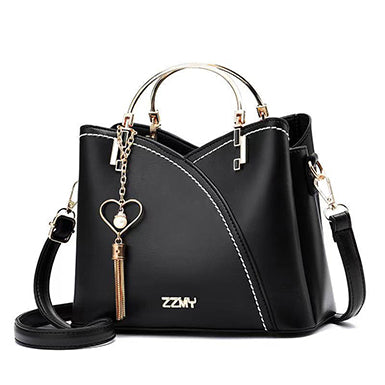 Women's Tulip Accent Handbag – Modern Metal Handle & Shoulder Strap