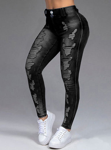 WMNS High Waist Slim Fit Ripped Distressed Stretch Denim Jeans