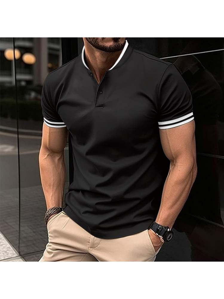 Men's Patchwork Short Sleeve Polo Shirt – Stylish & Comfortable