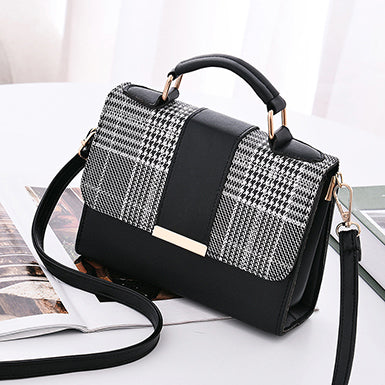 Women's Elegant Rectangular Handbag – Plaid Flap & Removable Shoulder Strap