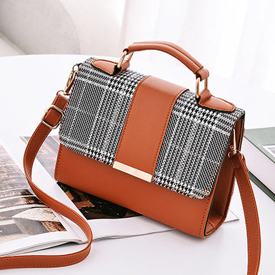 Women's Elegant Rectangular Handbag – Plaid Flap & Removable Shoulder Strap