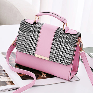 Women's Elegant Rectangular Handbag – Plaid Flap & Removable Shoulder Strap