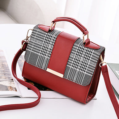 Women's Elegant Rectangular Handbag – Plaid Flap & Removable Shoulder Strap