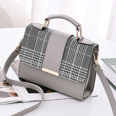 Women's Elegant Rectangular Handbag – Plaid Flap & Removable Shoulder Strap