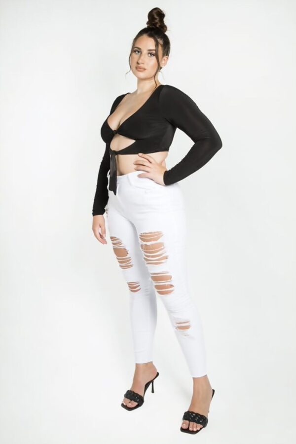 White High Waist Ripped Skinny Jeans