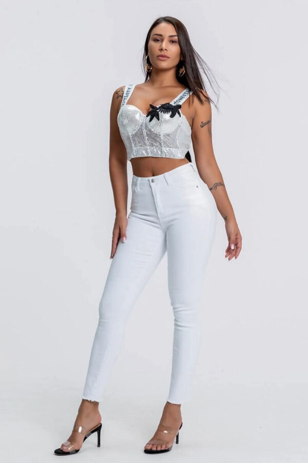 Plus Size White High Stretch Raw Hem Skinny Jeans