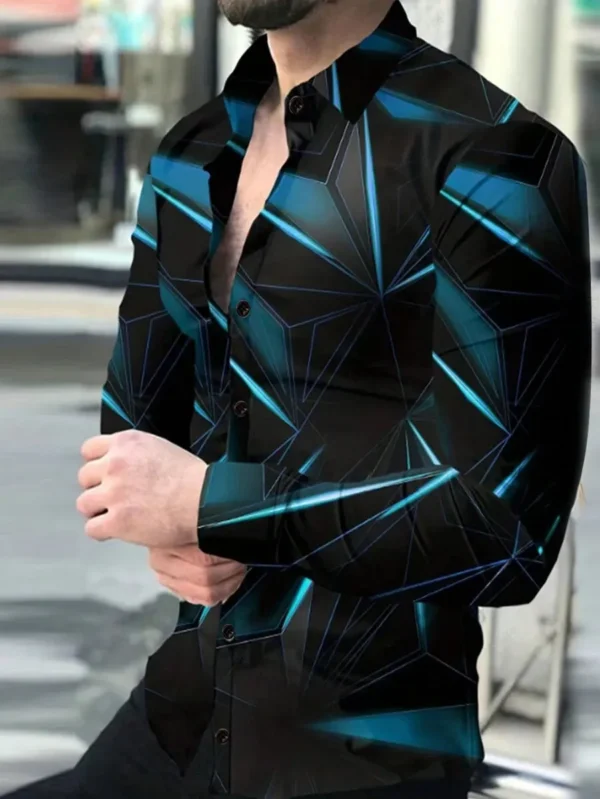 Manfinity LEGND Men's Geometric Graphic Pattern Vintage Long Sleeve Collar Shirt, For Prom, Dad And Me, Daddy