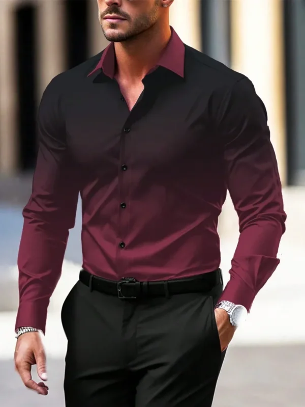 Manfinity Homme Men's Ombre Gradient Long Sleeve Dress Shirt, Business/Social Gathering, Spring/Autumn, For Fall