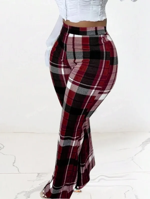Plaid Print Flare Leg Pants