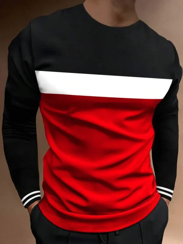 Manfinity Homme Men Color Block Striped Trim Casual Long Sleeve Tee, Boyfriend Gift, For Work, For Fall