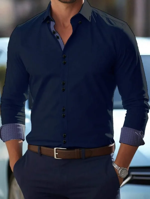 Manfinity Homme Loose Fit Men's Button Up Long Sleeve Shirt Men Casual Dress Shirts For Men, Fall