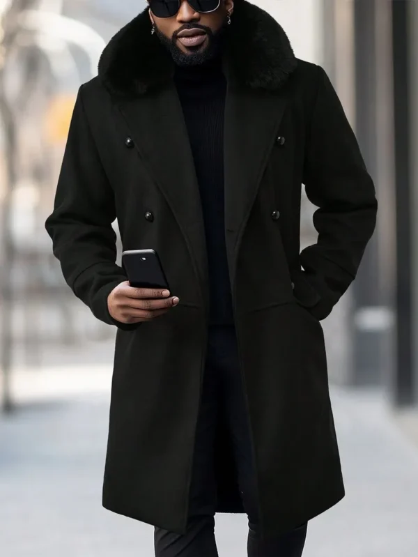 Manfinity Homme Men's Woolen Overcoat With Double Breasted Buttons And Shearling Collar