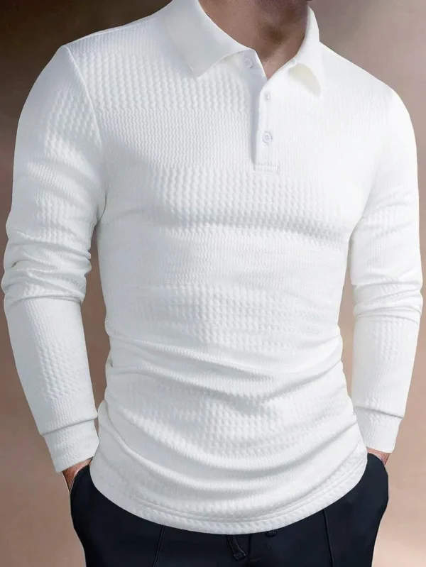 Manfinity Homme Men Solid Collar Long Sleeve Plain Polo Shirt, For Work, For Golf, For Fall