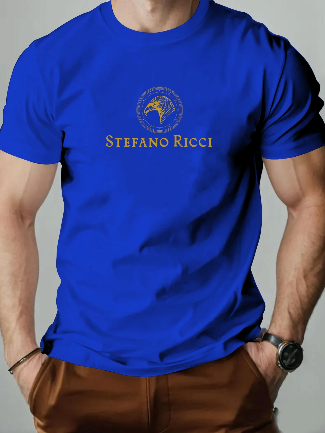 Men's cotton T-shirt, eagle head summer round neck short-sleeved graphic breathable fashion casual T-shirt