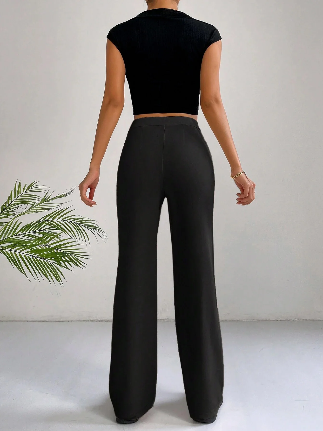 Women's Plain High Waist Straight Leg Pants, Chic Casual Comfy Zipper Button Trousers for Daily Wear, Pants for Women