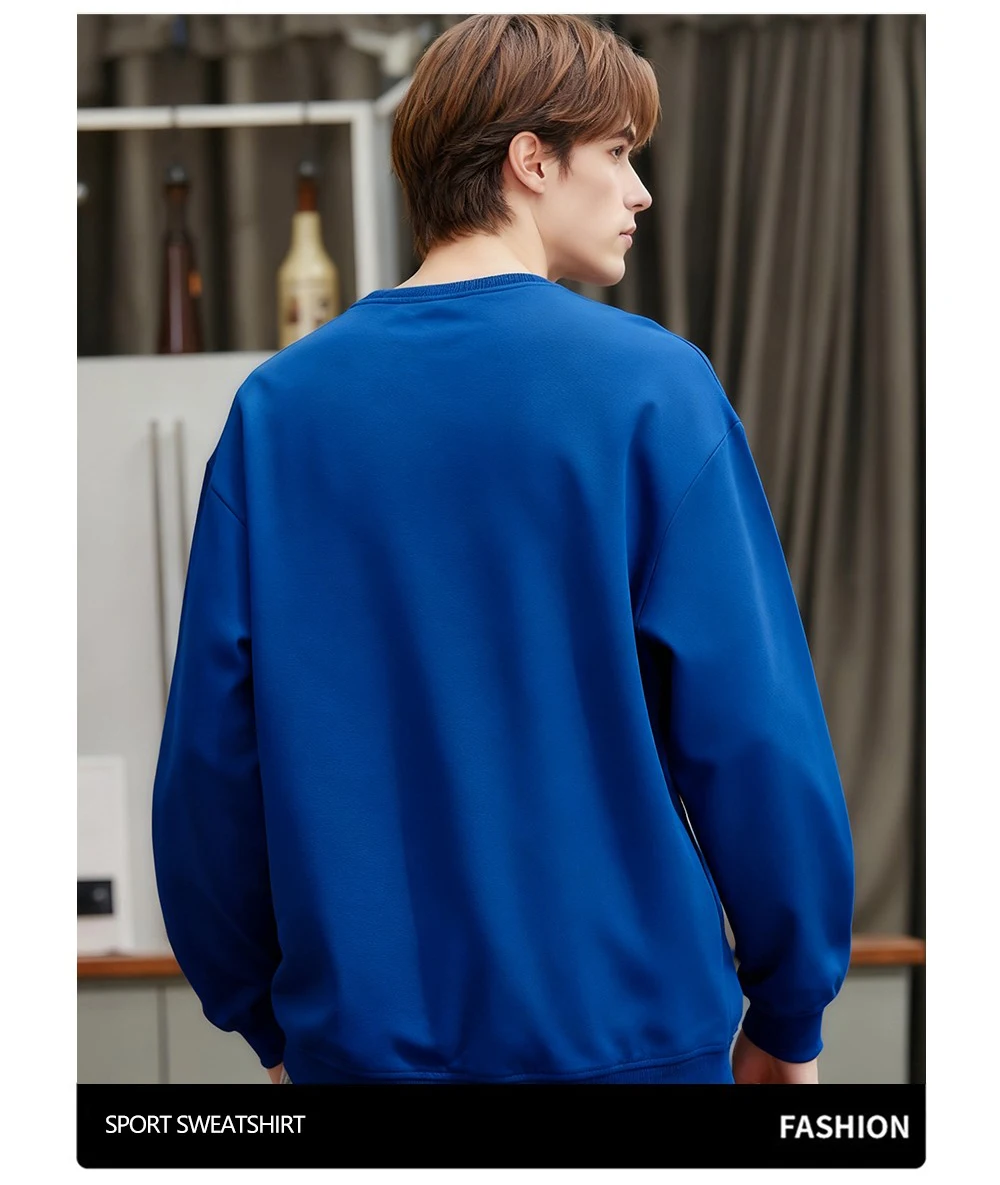 Men'S Solid Sweatshirts Autumn Winter Loose Fleece Soft Hoodies Basics Crewneck Warm Sportswears Street Casual Mens Clothes