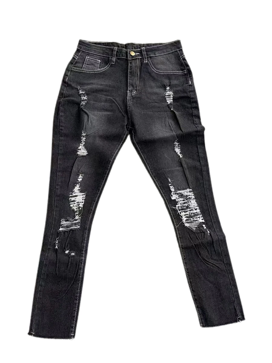 Ladies High Waist Skinny Jeans Stretch Ripped Denim Pants Distressed Cropped Trousers Casual Streetwear Fashion