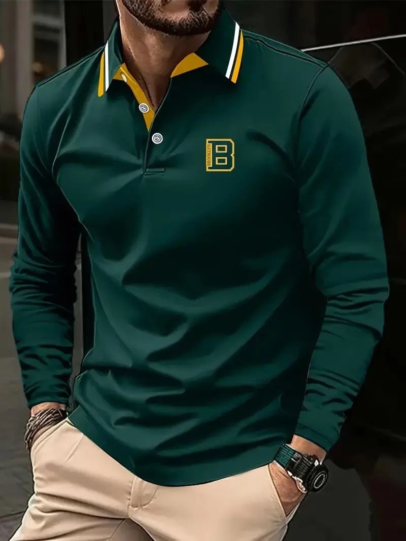 The new men's long-sleeved POLO shirt for Spring and Autumn 2025 is casual comfortable and soft with 3D pattern printing