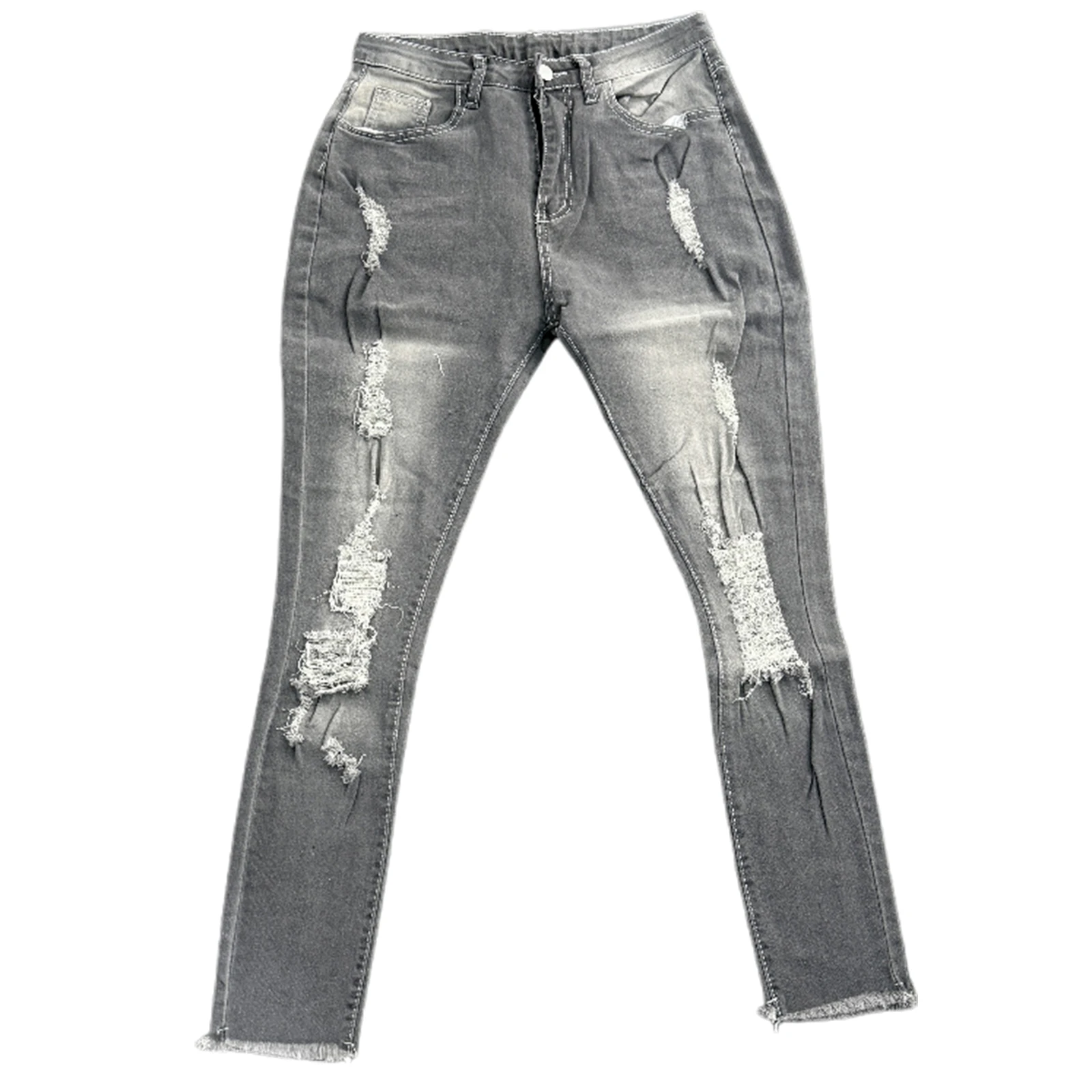 Ladies High Waist Skinny Jeans Stretch Ripped Denim Pants Distressed Cropped Trousers Casual Streetwear Fashion