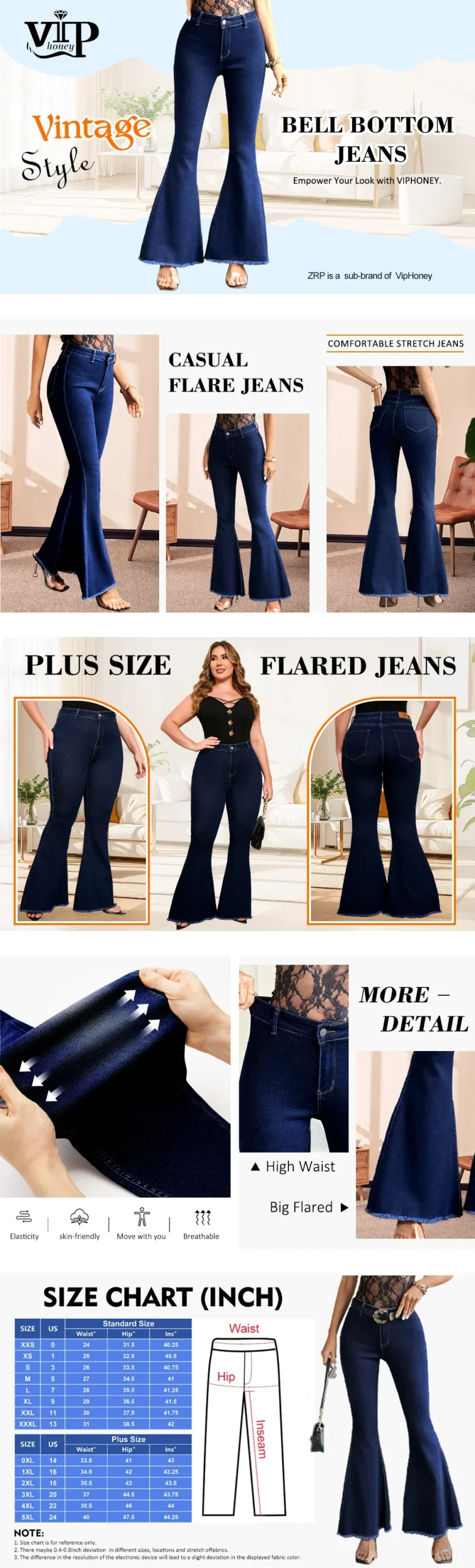 Curvy Fit High Waisted Flared Jeans for Women Plus Size Stretch Denim Pants Elegant Retro Wide Leg Casual Streetwear