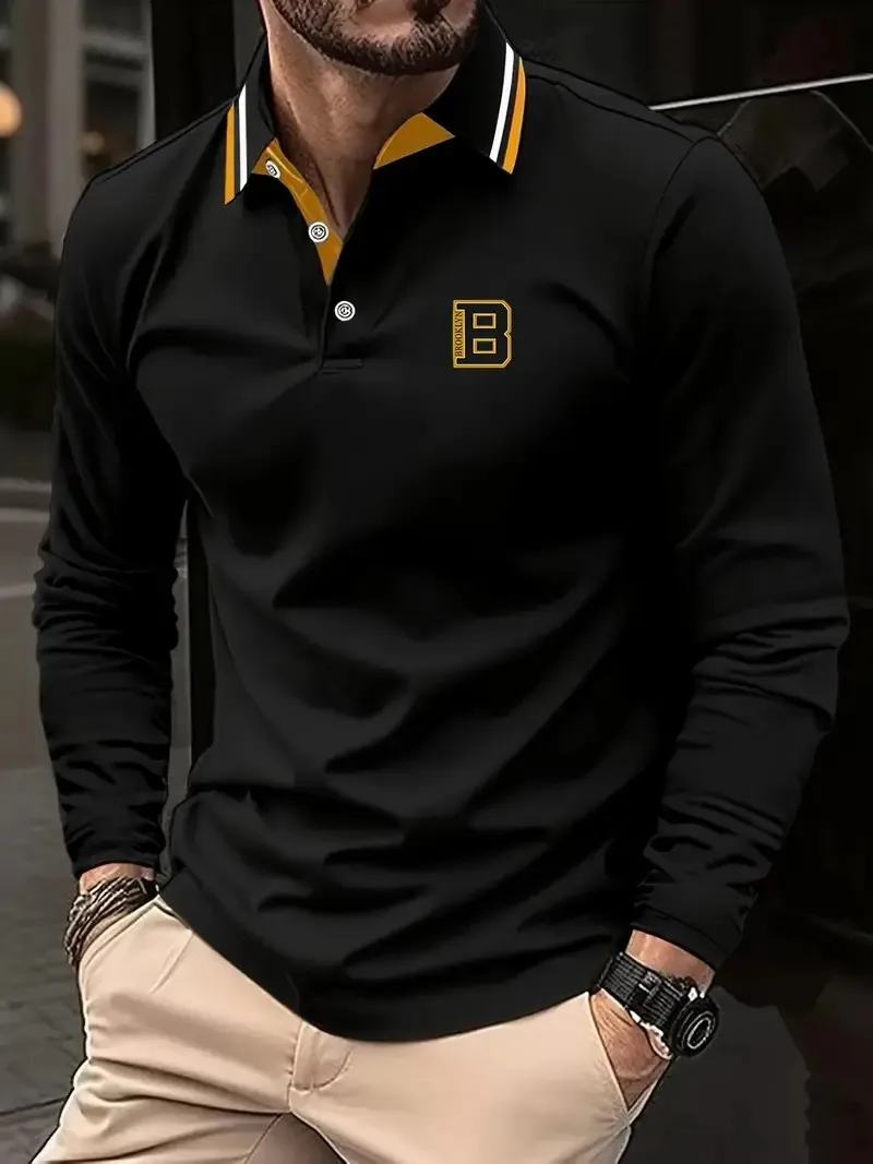 The new men's long-sleeved POLO shirt for Spring and Autumn 2025 is casual comfortable and soft with 3D pattern printing