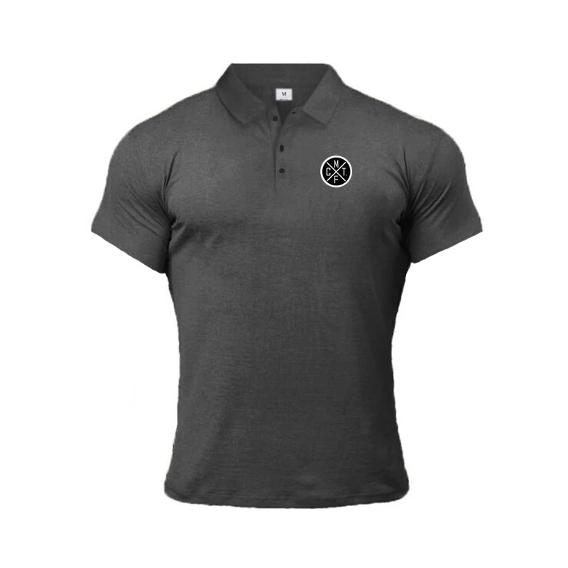 Running Short Sleeve Button Lapels Polo Shirts Men's Fitness Slim Fit Sports Cotton T Shirt Gym Bodybuilding Muscle Clothing