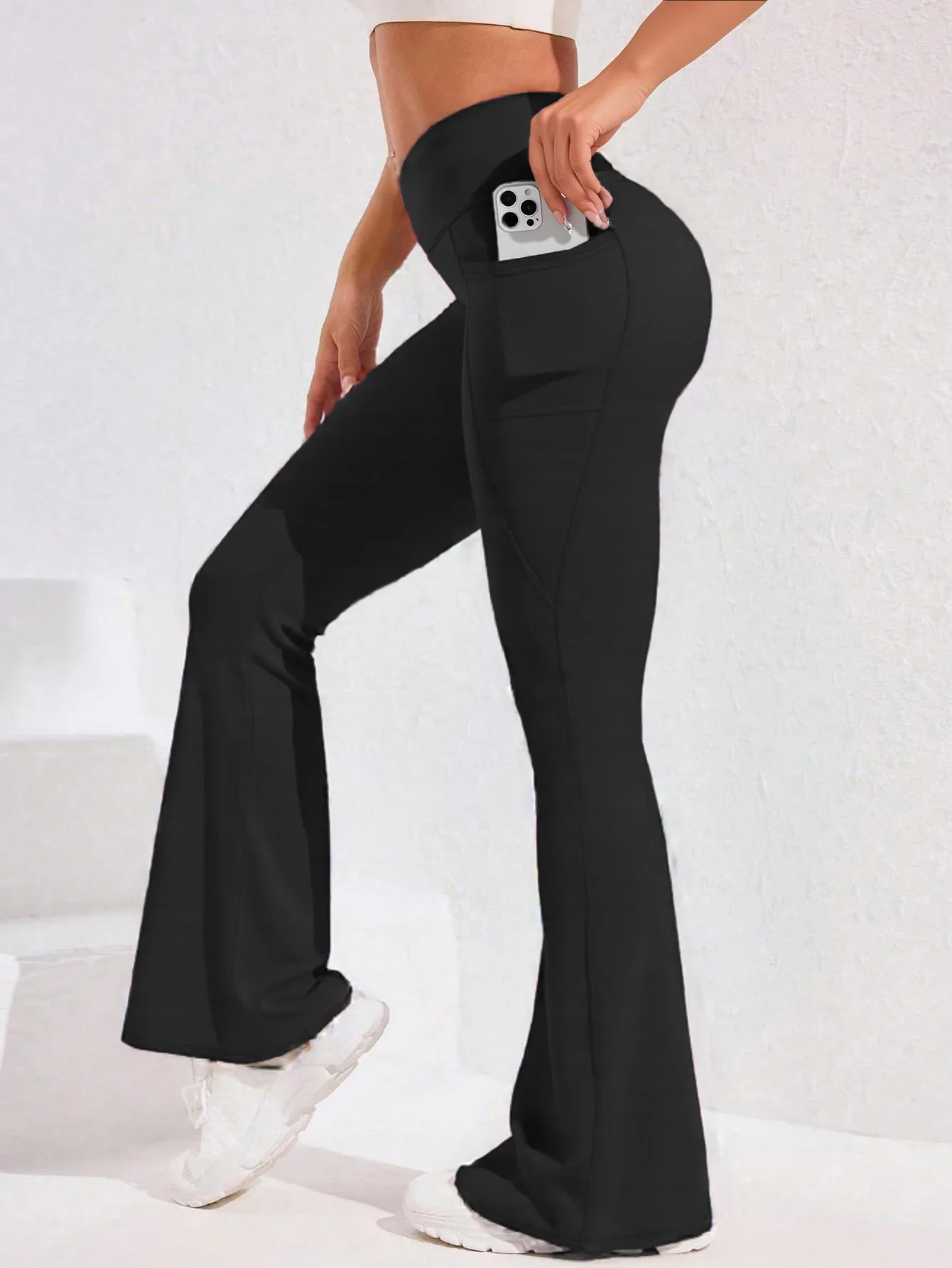 ​​High Waist Flare Leg Yoga Pants Women with Pocket Push Up Butt  Running Tights Wide Leg Pants Gym Outdoor Cycling Leggings