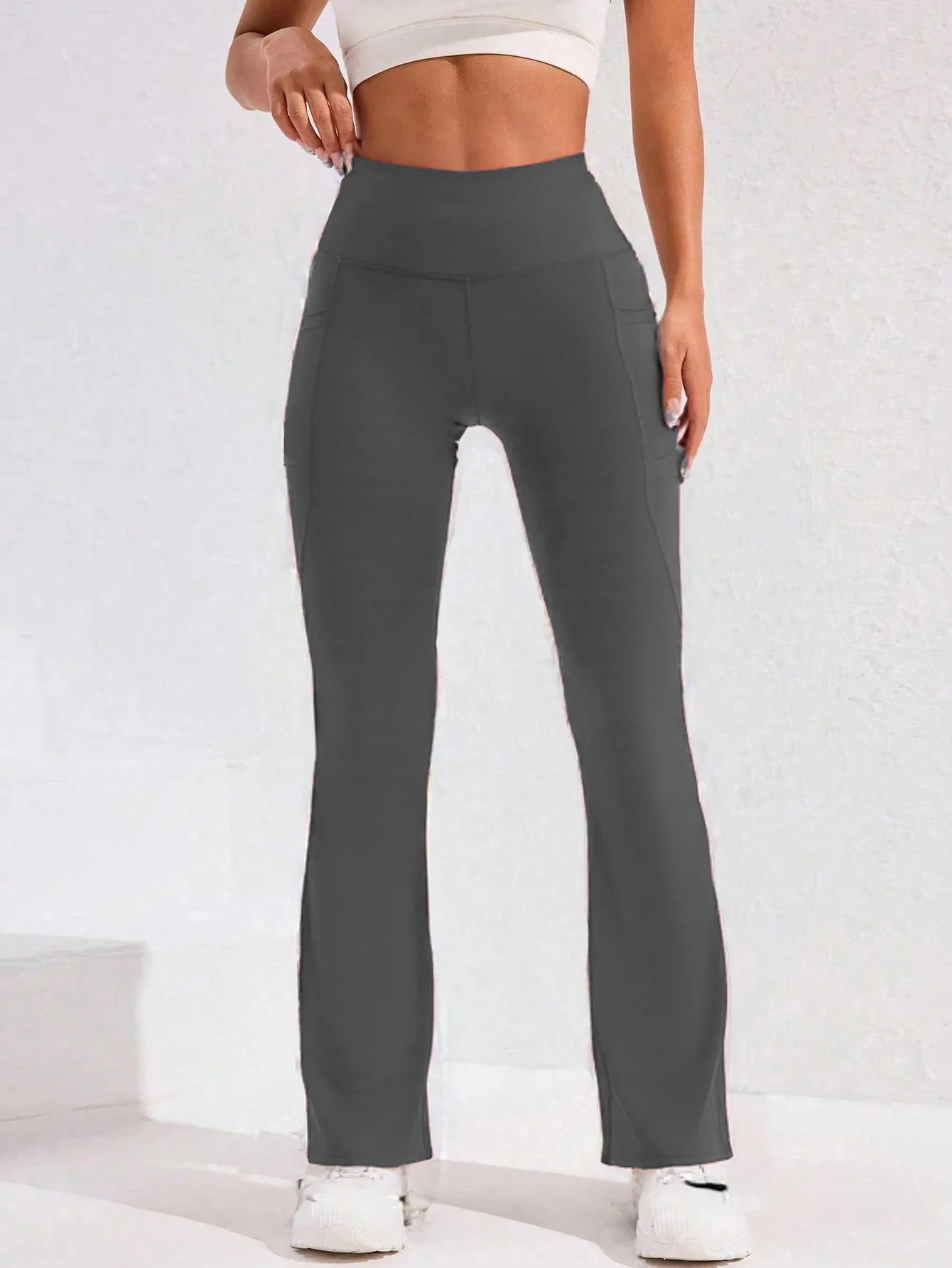 ​​High Waist Flare Leg Yoga Pants Women with Pocket Push Up Butt  Running Tights Wide Leg Pants Gym Outdoor Cycling Leggings