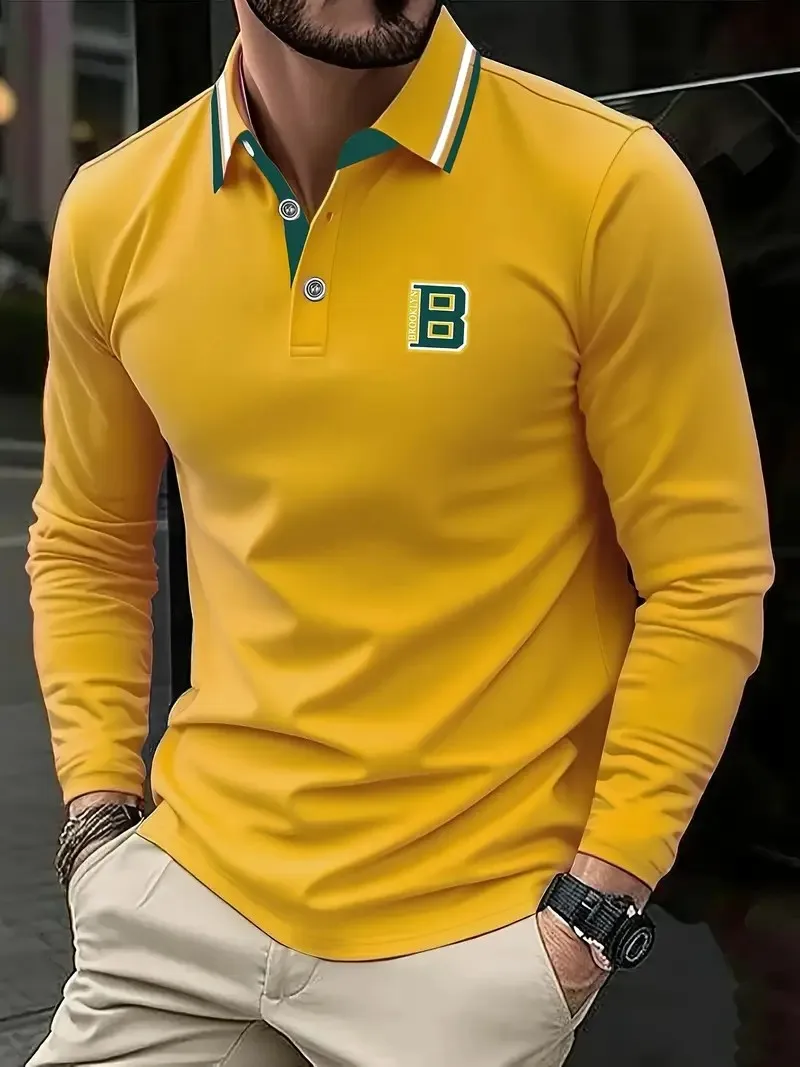 The new men's long-sleeved POLO shirt for Spring and Autumn 2025 is casual comfortable and soft with 3D pattern printing