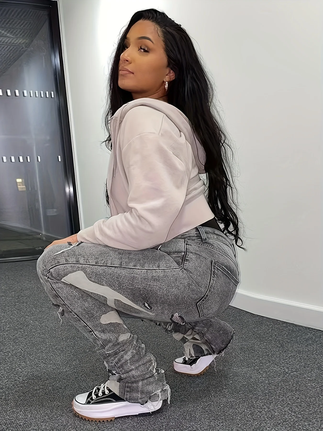 Popular female Spice Girl style slim-fit ripped jeans