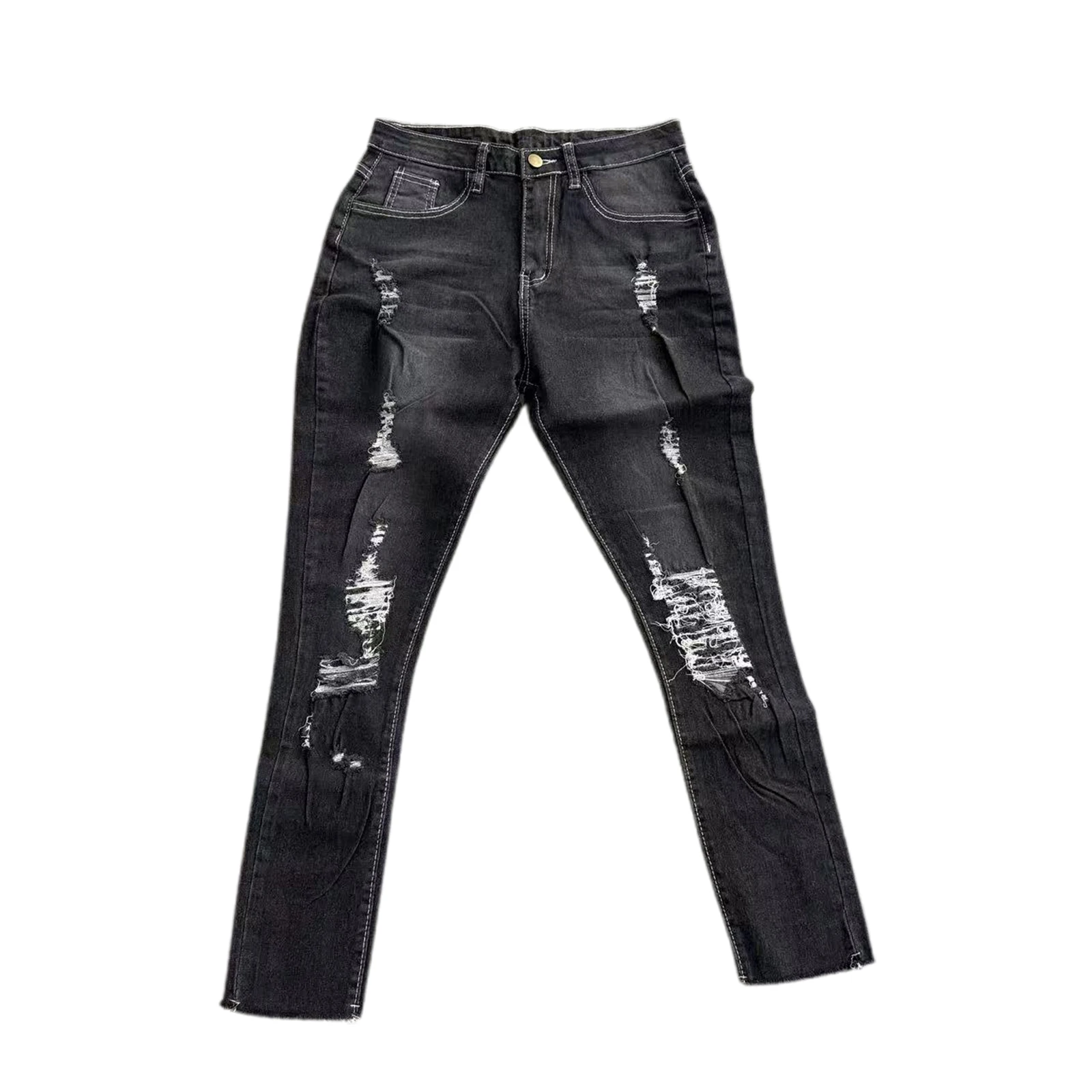 Ladies High Waist Skinny Jeans Stretch Ripped Denim Pants Distressed Cropped Trousers Casual Streetwear Fashion