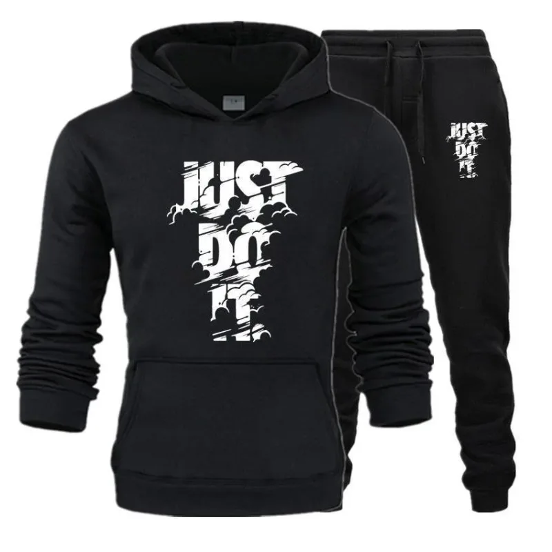 Men's fashion set daily casual hooded sweatshirt and comfortable sports pants