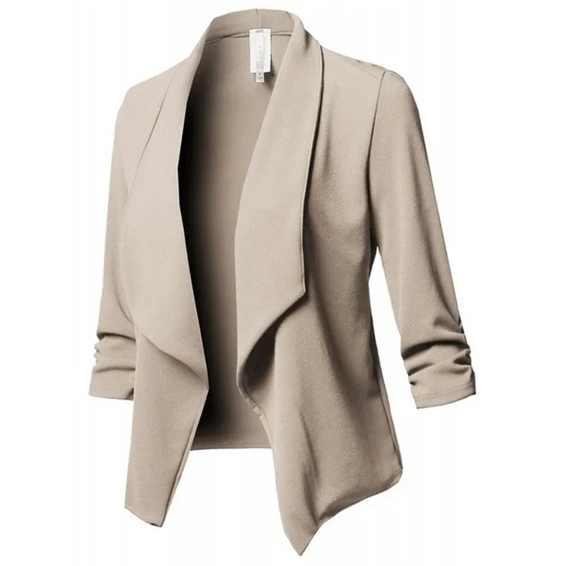 Women Black Thin Blazer Cardigan Coat 2025 Long Sleeve Female Blazers and Jackets Ruched Asymmetrical Casual Business Suit Lady