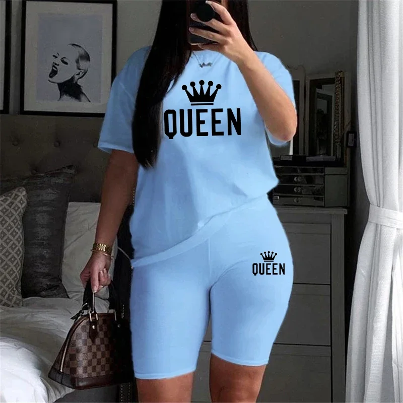 Summer Womens Tracksuit Queen Printing  T-Shirt+Shorts 2 Piece Sets Fashion Casual Sportswear Clothing Luxury Jogging Short Suit