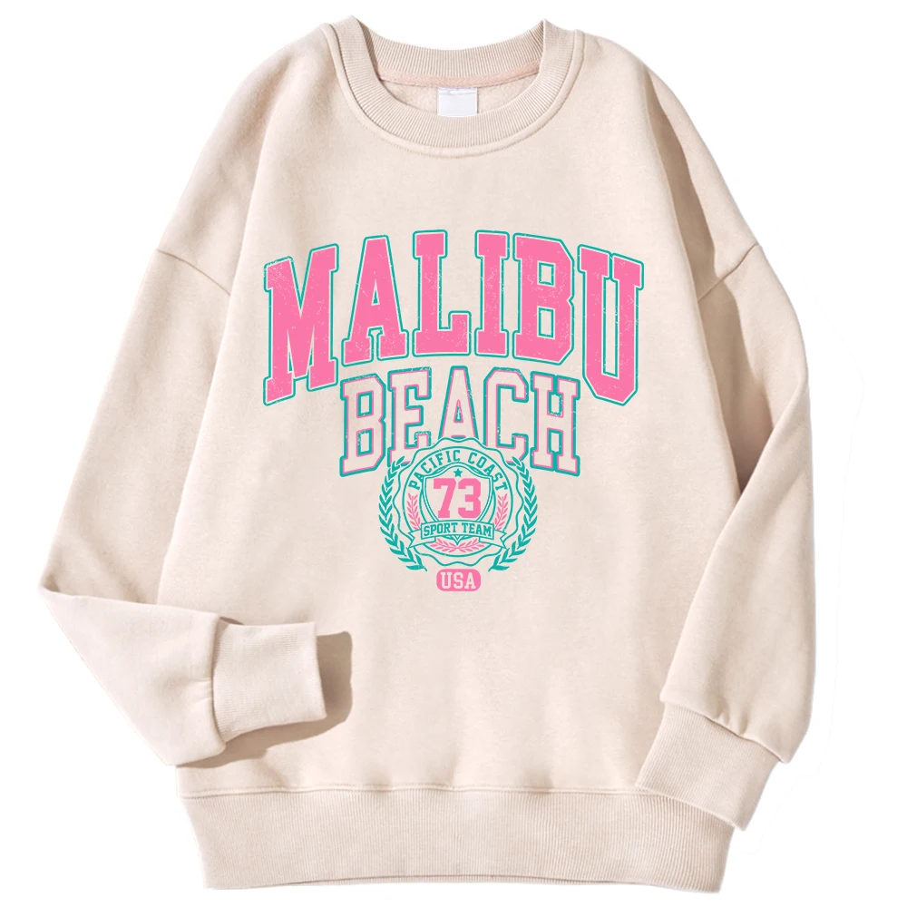 New York California Malibu Letter Sweatshirts Winter Women Casual Loose Hoodie Fleece Warm Crewneck Pullover Comfortable Clothes