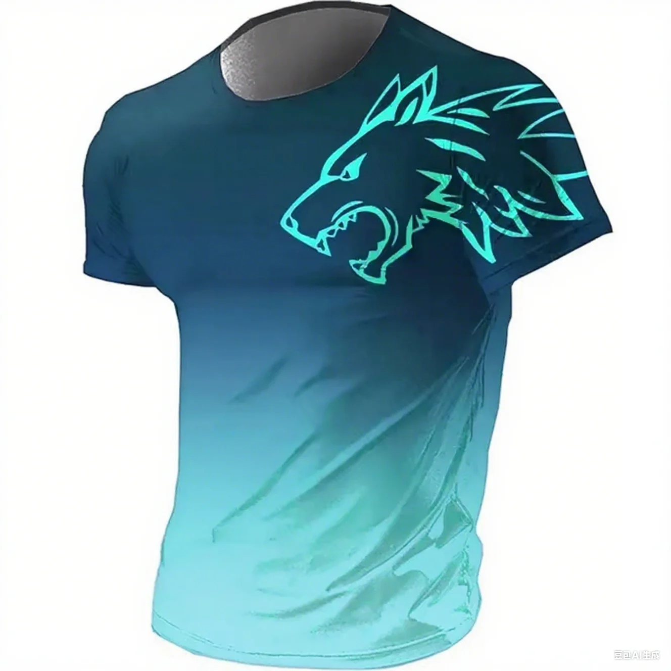 T-shirts for men fitness sportswear 2024 Summer Vintage Men's 3d Printed Quick-Drying Gradient T-shirt Animal Wolf Short Sleeve