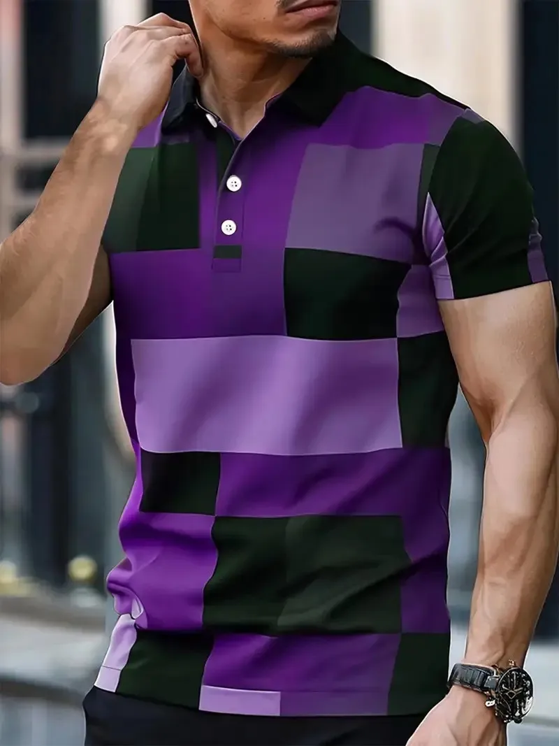 The 2025 summer new men's POLO shirt is a casual and fashionable streetwear with checkered prints