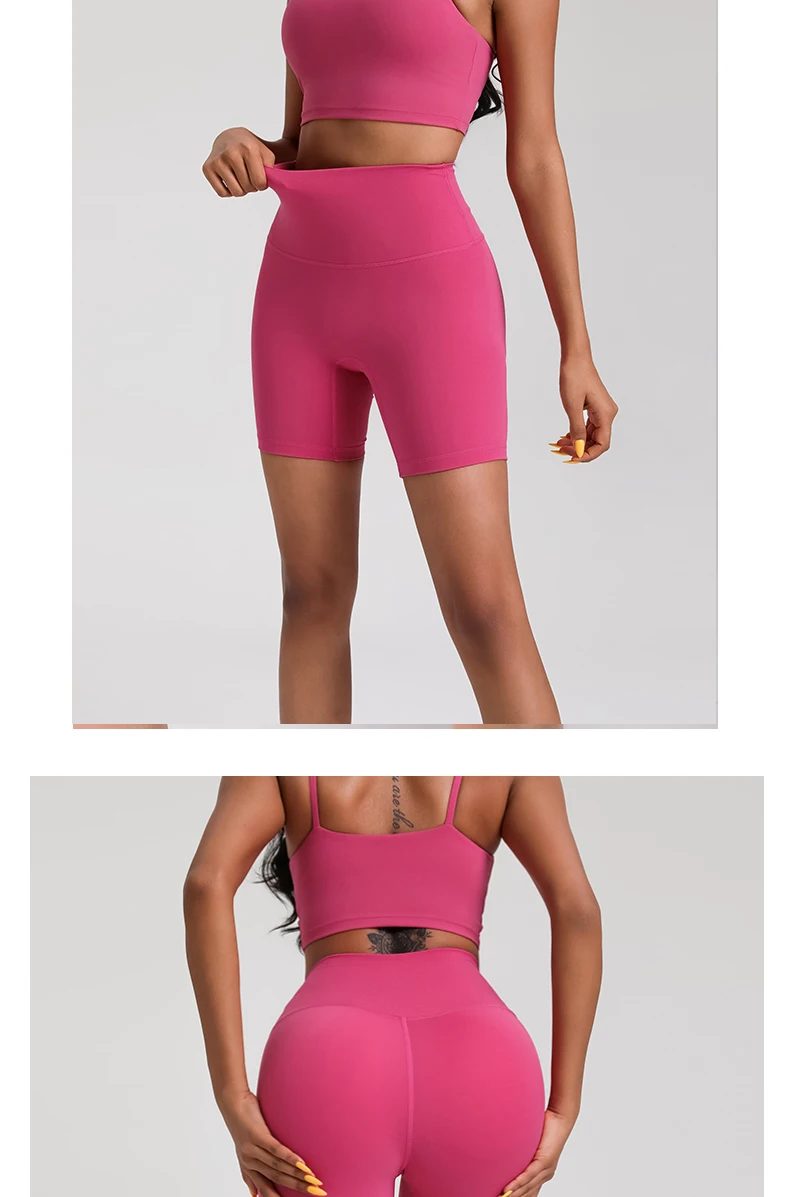 Solid Color Women Fitness Sports Short High Waist Yoga Short Leg Cycling Comprehensive Training Jog Squat Proof Internal Pocket